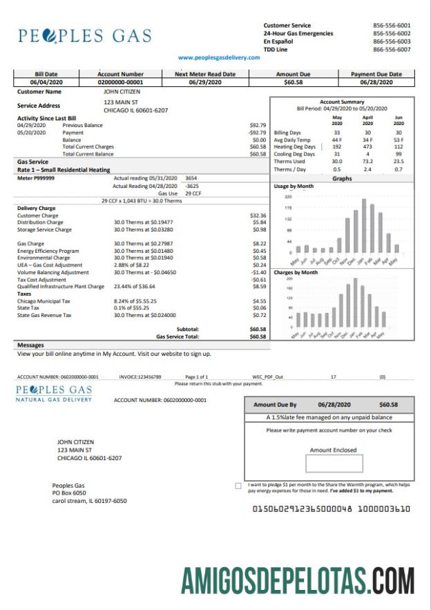 Para baixar modelo de conta de serviços públicos de gás dos EUA Illinois Peoples em formato Word e PDF